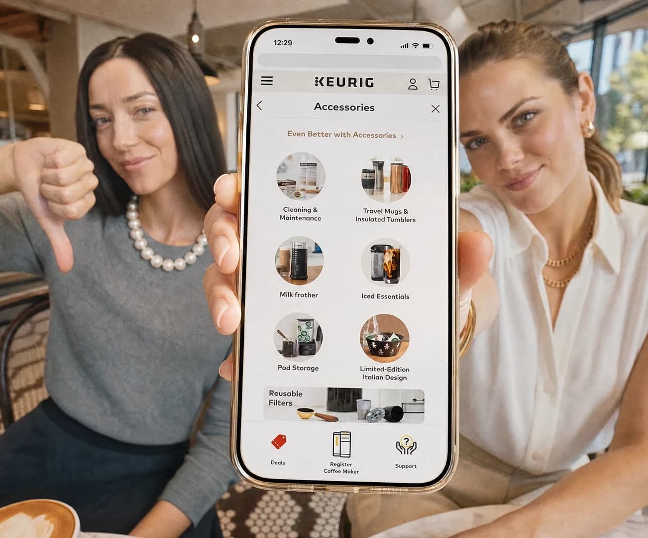 First mobile version of the Keurig visual navigation redesign.