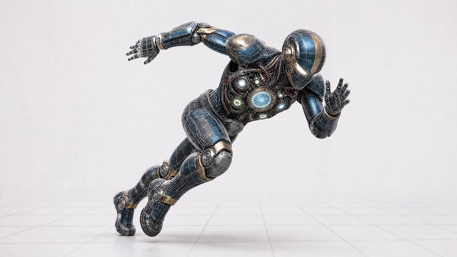 cyborg 3d model in a running pose.